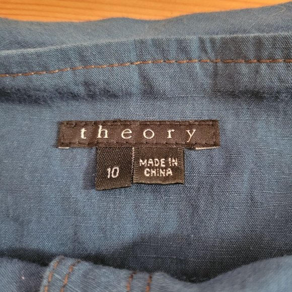 Theory 10 Chambray Blue Skirt Sleeve Tie Button Up Front NEINI D Indigo Linen Bl - Picture 5 of 6